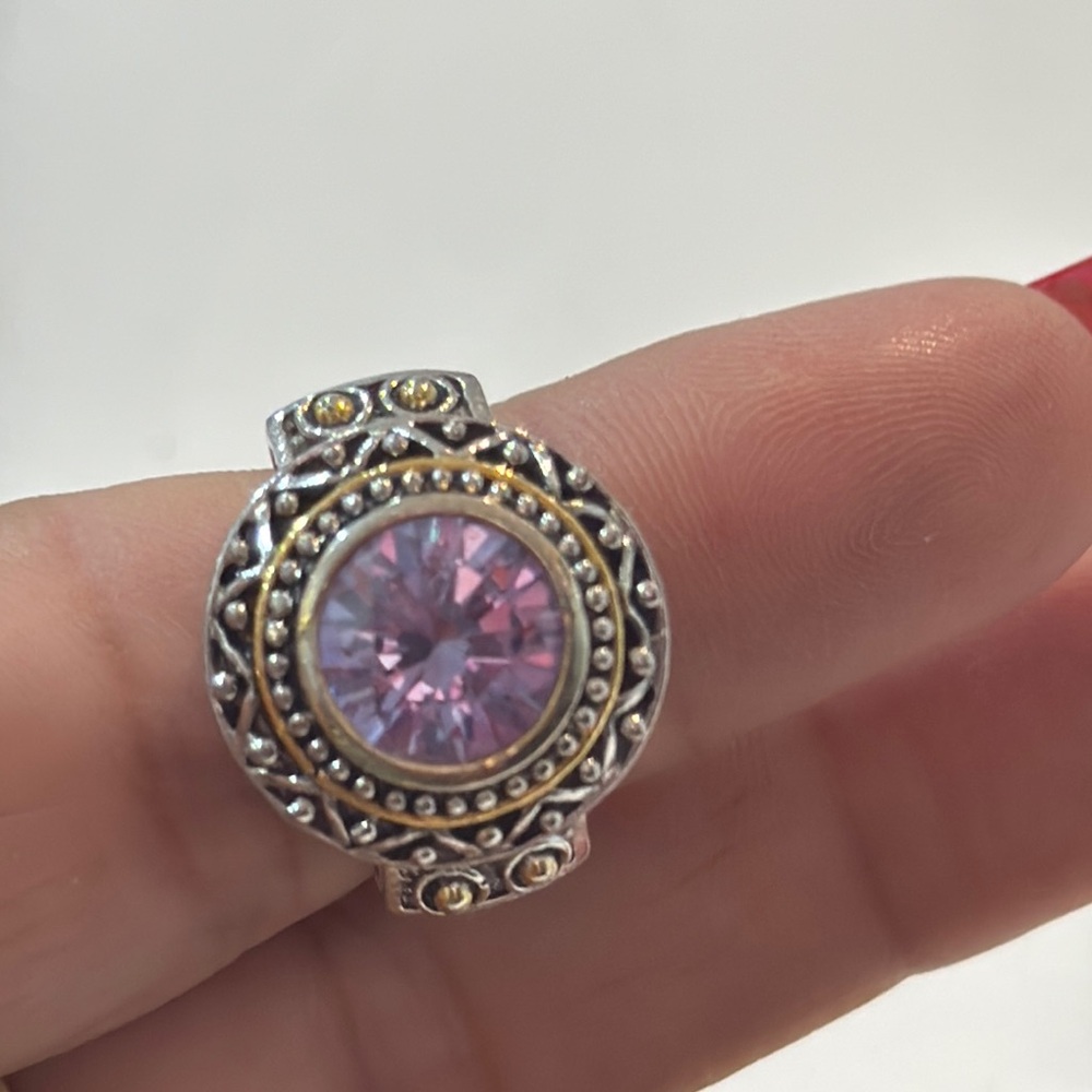 14k EG Elegant Silver and Gold Ring with Pink Gemstone